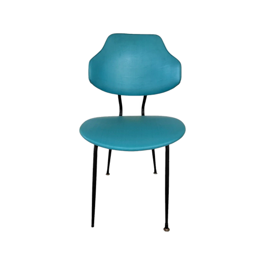 Namco Mid-Century Modern Chair, Teal Vinyl & Black Metal Frame, 1950s–60s
