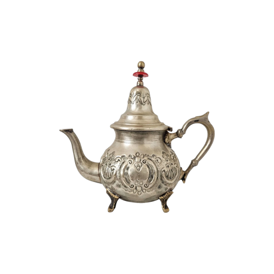 Vintage Moroccan Silver-Plated Teapot with Ornate Scrolling, Marrakesh Medina Sourced