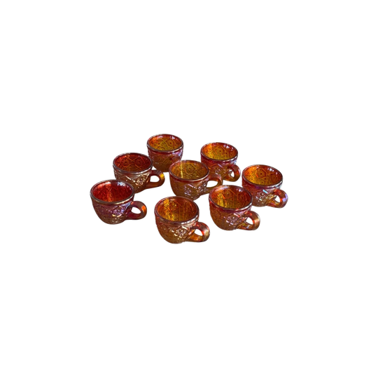 Indiana Glass Heirloom Series ‘Sunset’ Amber Iridescent Cups, Set of 8, 1970s