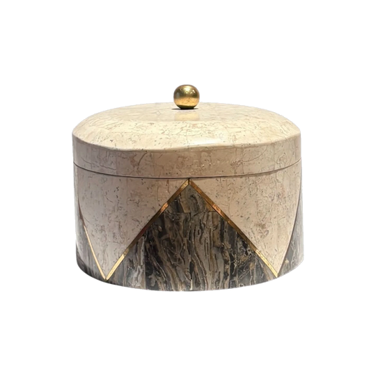 A Large ‘Maitland Smith’ Tessellated Stone & Brass Art Deco Revival Table Stash Box