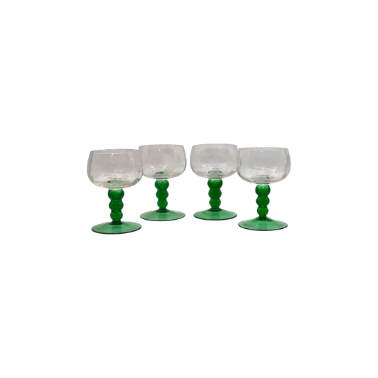 Vintage Austrian Roemer Wine Glasses. Emerald Green Ball Stems. Set of 4