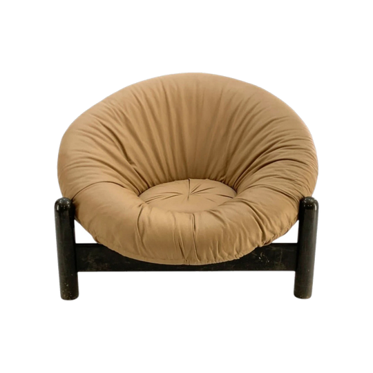 Brazilian 1970s Tan Leather Easy Chair with Black Lacquered Timber Frame, in the Style of Percival Lafer