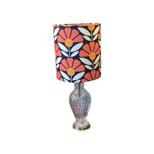 Sunrise Daisies Lamp – Hand-made Shade, Vintage Etched Glass Base with Brass Detail