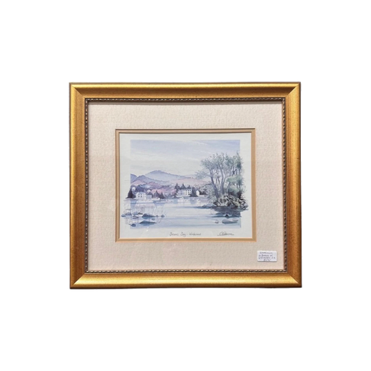 Original Watercolour of Bowness Bay, Lake Windermere, UK — Artist-Signed, Gilt Frame