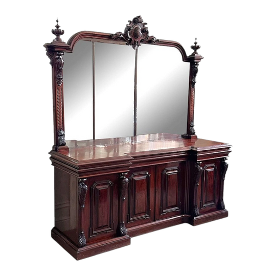 English 19th Century Mahogany Four-Door Breakfront Sideboard with Original Mirrored Back, c.1860