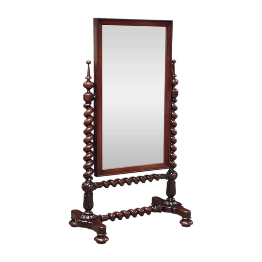 English William IV Mahogany Cheval Mirror with Barley Twist Supports, c.1835