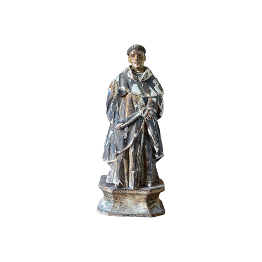 Antique 19th Century Carved Timber Polychrome Santos Figure (Monk), Hand Painted