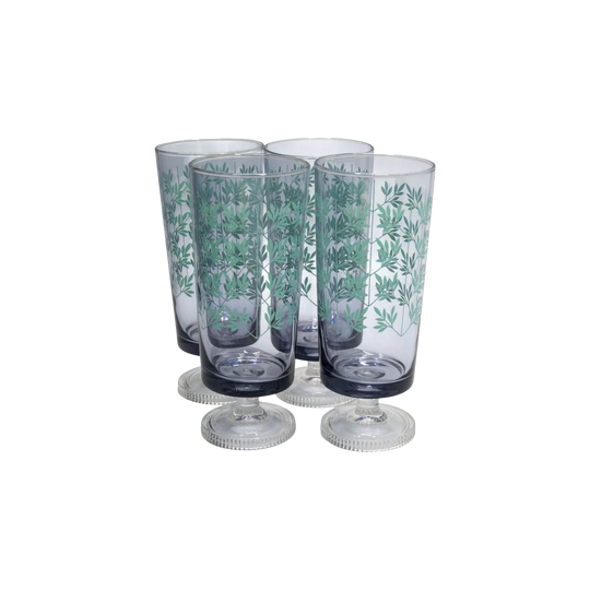 Purple Clear Footed Leaf Embossed Glasses