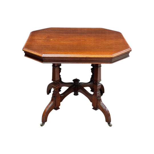 English Walnut Octagonal Centre Table on Castors, c.1890