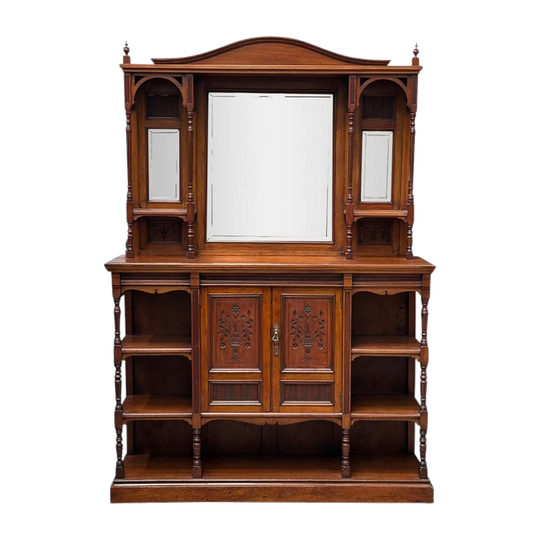 Late 19th-Century Walnut Two-Door Parlour Cabinet with Mirrored Back, c.1890