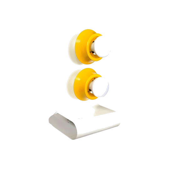 1970s European Space Age Table Lamp, White with Yellow Trim, Dual Globe Lighting