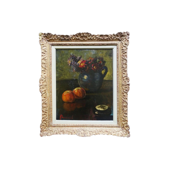 French 19th-Century Still Life, Oil on Canvas on Board, Signed Boussard, Period French Frame