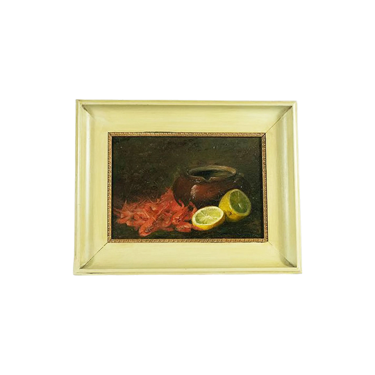 Antique French Still Life Oil on Canvas – Prawns, Early 20th Century