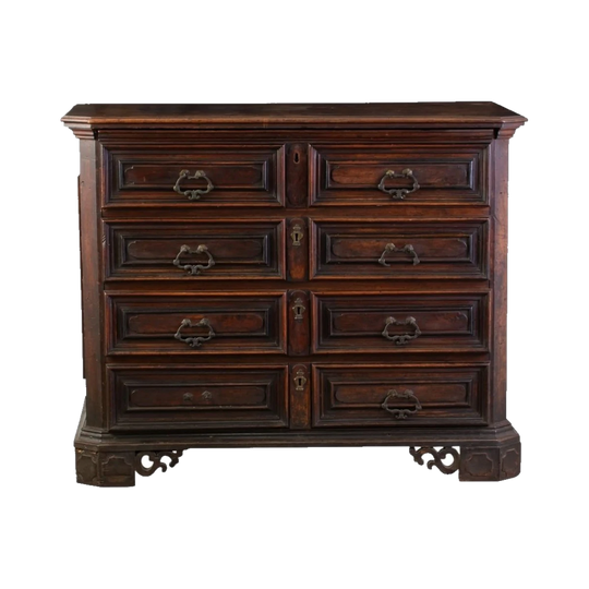 Late 17th Century Italian Walnut Cassettone with Fall-Front Bureau, Three Drawers, Probably Lombardia, c. 1690