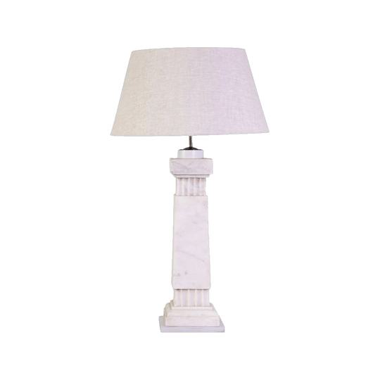 Art Deco Carrara Marble Column Table Lamp, Converted