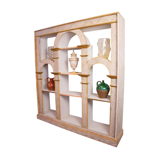 19th Century fronted bookcae. Painted in white with gold gilt