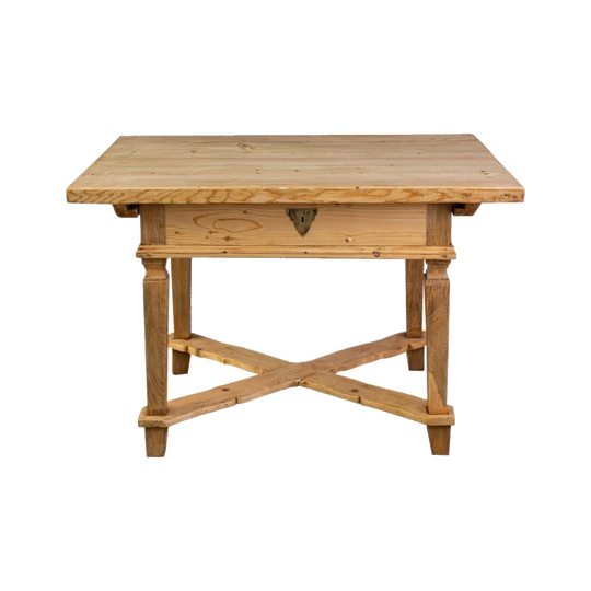 Late 19th Century Northern European Pine Table with Sliding Top and X-Frame Stretchers