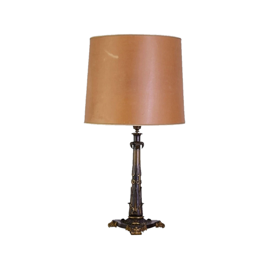 English 19th-Century Gothic Bronze Table Lamp with Faux Parchment Shade