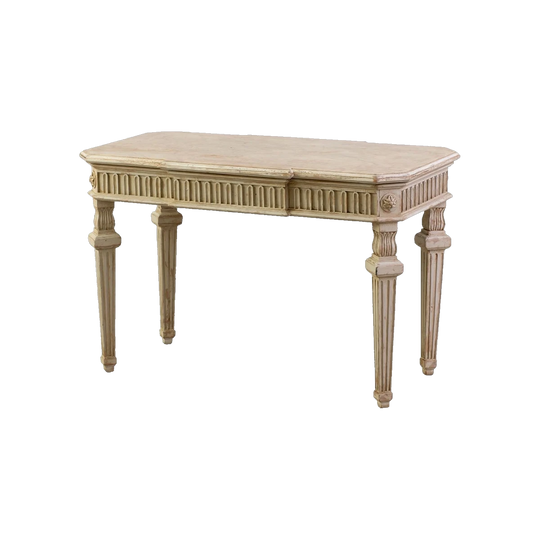 Small Louis XVI Style Painted Side Table with Faux-Marble Top, Italy, 20th Century