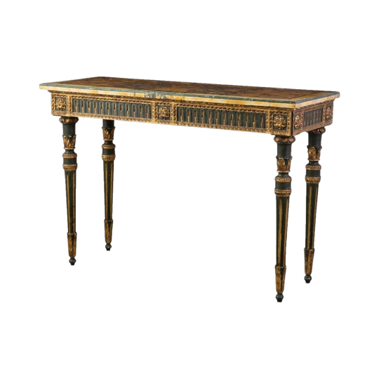 Italian Louis XVI Style Neoclassical Giltwood Console Table with Marble Top, 20th Century