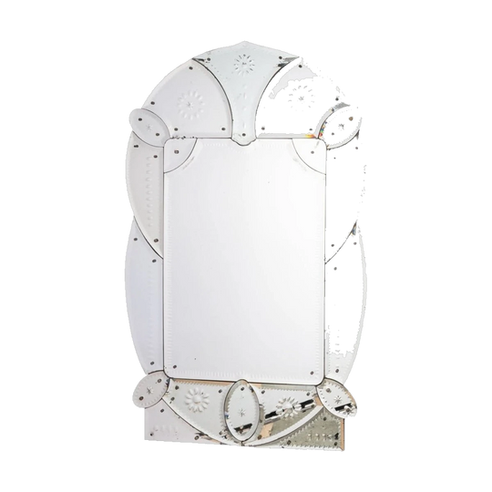 Large Venetian Art Deco Mirror with Etched Panels, Italy, circa 1920