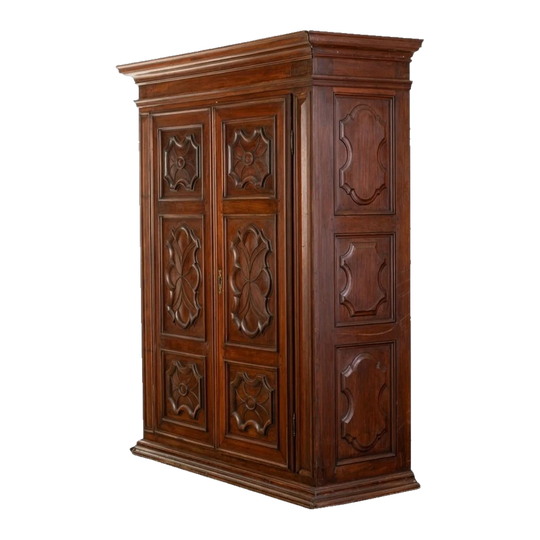 Large 18th-Century Italian Walnut Armadio with Panelled Doors and Original Iron Hardware, Italy, c. 1780