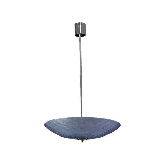 Mid-20th Century Venini Glass Pendant, Italy c. 1950, Nickel-Plated Stem with Rippled Bowl