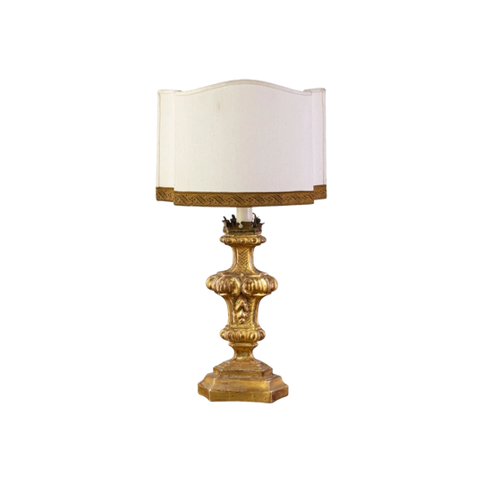 19th-Century Italian Giltwood Pricket Candlestick Converted to a Table Lamp