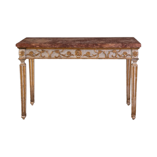 18th Century Northern Italian Carved and Parcel Gilt Marble Topped Console Table