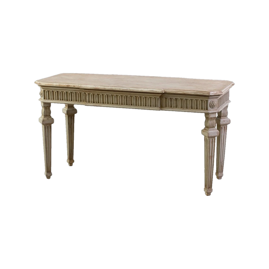 Louis XVI-Style Painted Side Table with Faux Marble Top, Italy, 20th Century