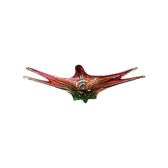 French Murano-Style Mid-Century Glass Bowl or Vase — Deep Green to Red-Wine Gradient
