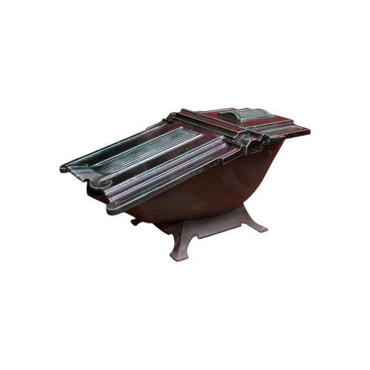 French Art Deco Coal Scuttle / Fire Box in Cast Iron and Enamel, c.1925, also for Kindling, Paper or Magazine Storage