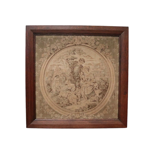 Antique French Aubusson Handmade Tapestry in Original Oak Frame, 76 x 76 cm