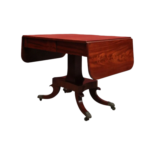 Antique English Mahogany Drop-Side Sofa Table on Pedestal Base with Brass Claw Feet, c.1860