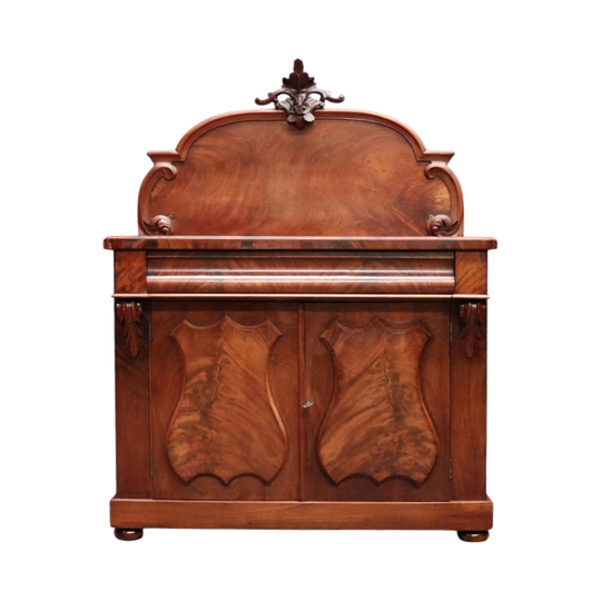 Antique Australian Cedar Shield-Door Chiffonier, Felt-Lined Drawer and Carved Floral Backboard, Circa 1870