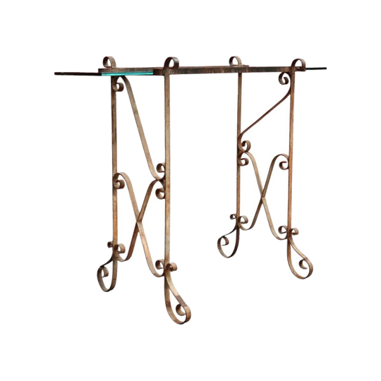 Antique French Wrought Iron Glass-Top Hall, Lamp or Planter Table, c. 1870