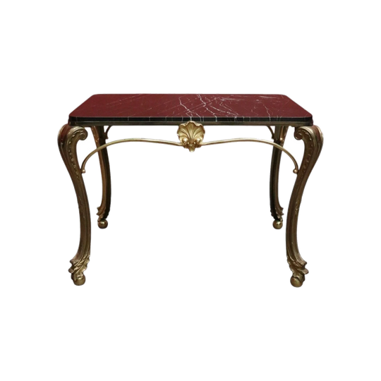 French Brass and Black Marble Rectangular Coffee Table with Cabriole Legs and Ball-and-Claw Feet, c. 1940