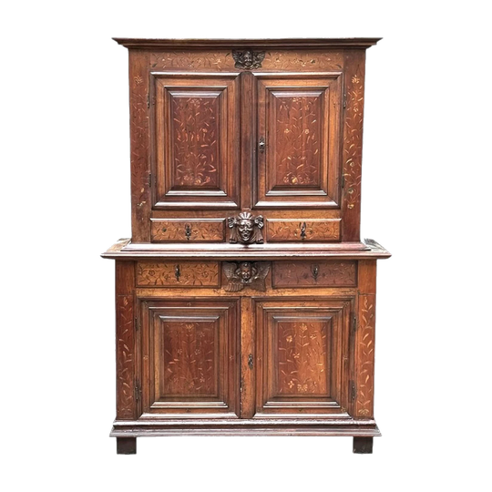 Early 19th Century Continental Walnut Floral Marquetry Cabinet with Angel Motifs, c.1820