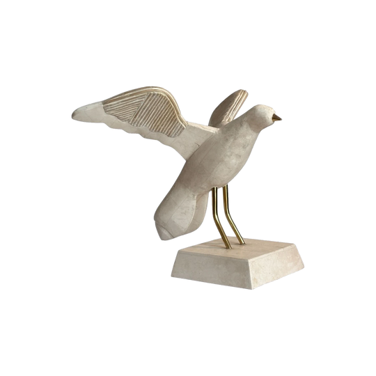 A Maitland Smith Seagull Form Sculpture in Tessellated Marble Stone Pencil Reed and Brass, Art Deco Revival 1970-1979