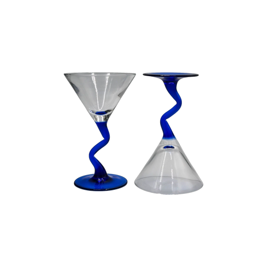 Set of 2 ZigZag Blue Stemmed Martini Glasses