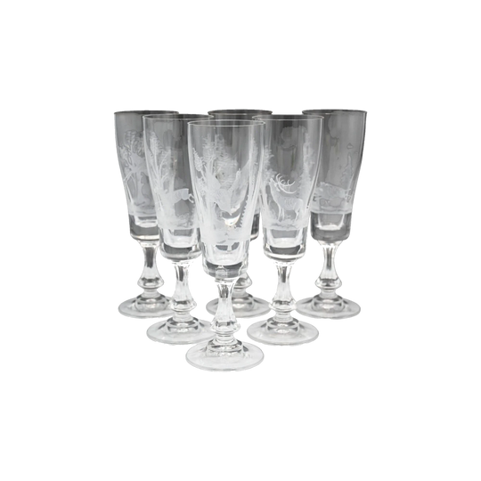 Unique Etched Crystal Champagne Flutes