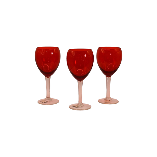Vintage Kreias red/orange glass goblets. Set of 3 made in Japan