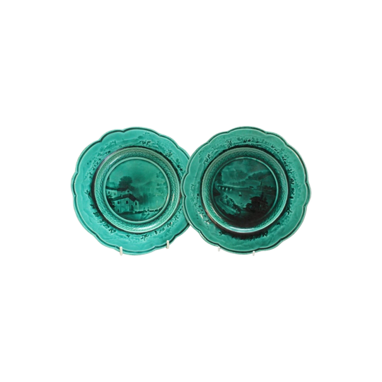 Pair of Rubelles Email Ombrant majolica plates