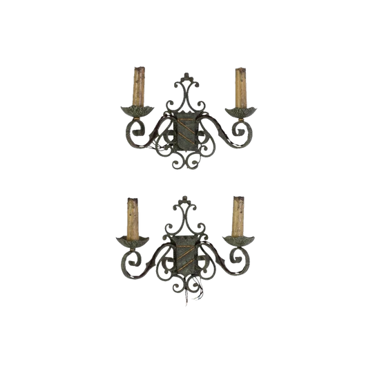 Pair of Iron Wall Sconces, French Mid-20th Century, in the Style of Gilbert Poillerat