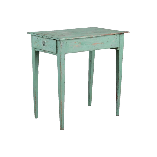 French 19th Century Green-Painted Oak Side Table with Single Drawer