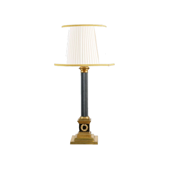 Empire-Style Patinated Bronze and Lacquered Brass Corinthian Column Table Lamp, French, 20th Century