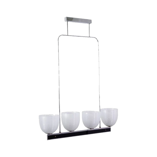 Art Deco Murano Glass Chandelier, Four Ribbed Frosted Bowls on Nickel Frame, Italy, c. 1930