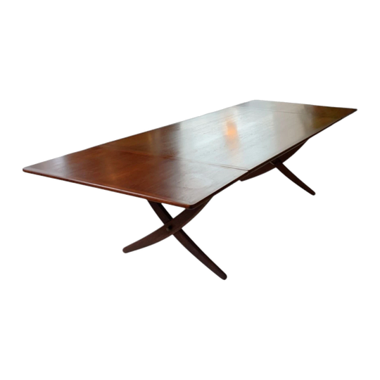 Hans Wegner for Andreas Tuck AT 314 Teak and Oak Sabre Drop-Leaf Extension Dining Table, Denmark, 1950s