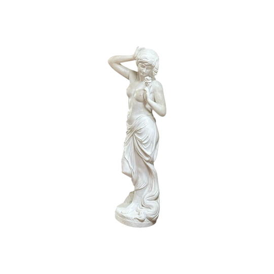 Grand European 20th-Century Carrara Marble Female Figure Holding a Rose