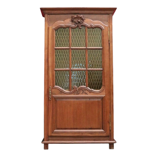 Antique French Oak Linen Cabinet, Single-Door Glazed Pantry or Bookcase, c.1860